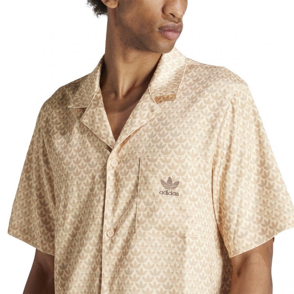 Ανδρικό Κοντομάνικο Πουκάμισο Μπεζ - adidas Originals Fashion Monogram Satin Bowling