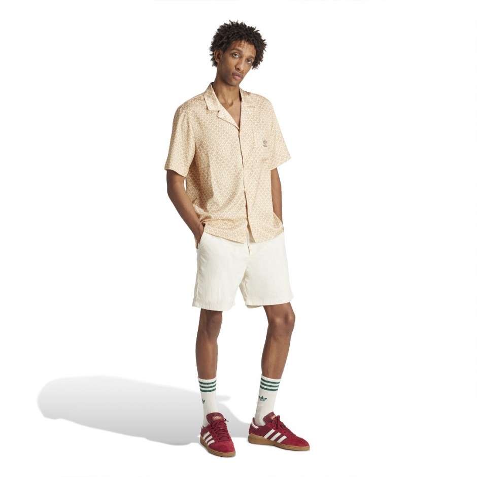 Ανδρικό Κοντομάνικο Πουκάμισο Μπεζ - adidas Originals Fashion Monogram Satin Bowling