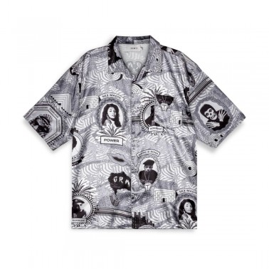 GRIMEY SUPASTAR SATIN BUTTON UP SHIRT GHS120-BLK Coal