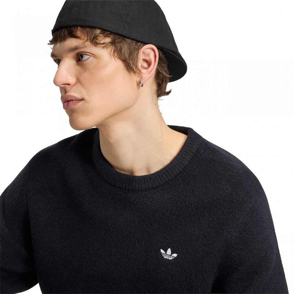 Ανδρική Πλεκτή Μπλούζα Μαύρη - adidas Originals Trefoil Essentials Fully Knit