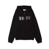 OBEY WOODCUT EXTRA HEAVY ZIP HOOD FLEECE 112460026-BLK Black Image 