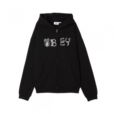 OBEY WOODCUT EXTRA HEAVY ZIP HOOD FLEECE 112460026-BLK Black