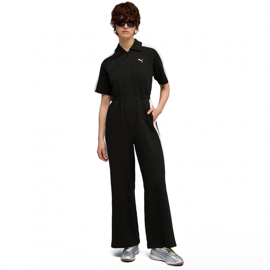 Γυναικεία Ολόσωμη Φόρμα Μαύρη - PUMA T7 Short Sleeved Jumpsuit