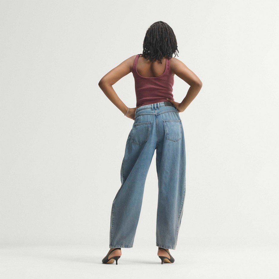 Women's Jeans Blue - adidas Originals Barrel Leg Denim