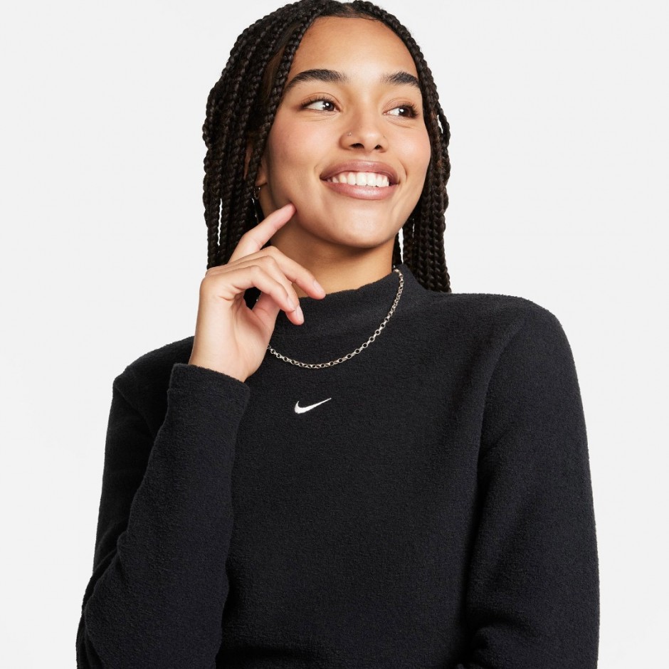 NIKE W NSW PHNX PLSH LS CROP TOP FN3619-010 Black