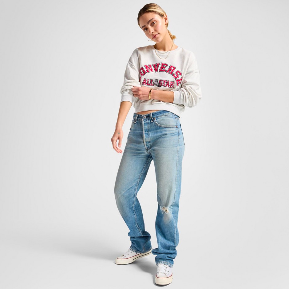 CONVERSE HERITAGE CROPPED CREWNECK SWEATSHIRT 10026777-A03 White