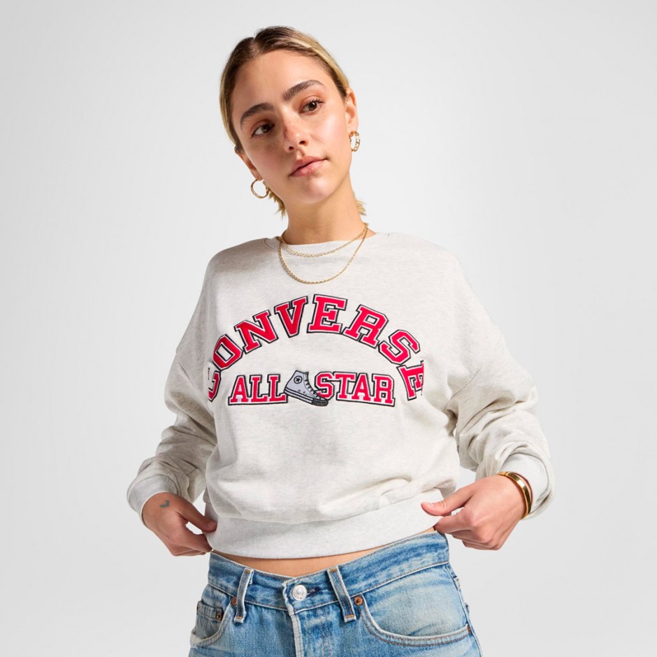 CONVERSE HERITAGE CROPPED CREWNECK SWEATSHIRT 10026777-A03 White