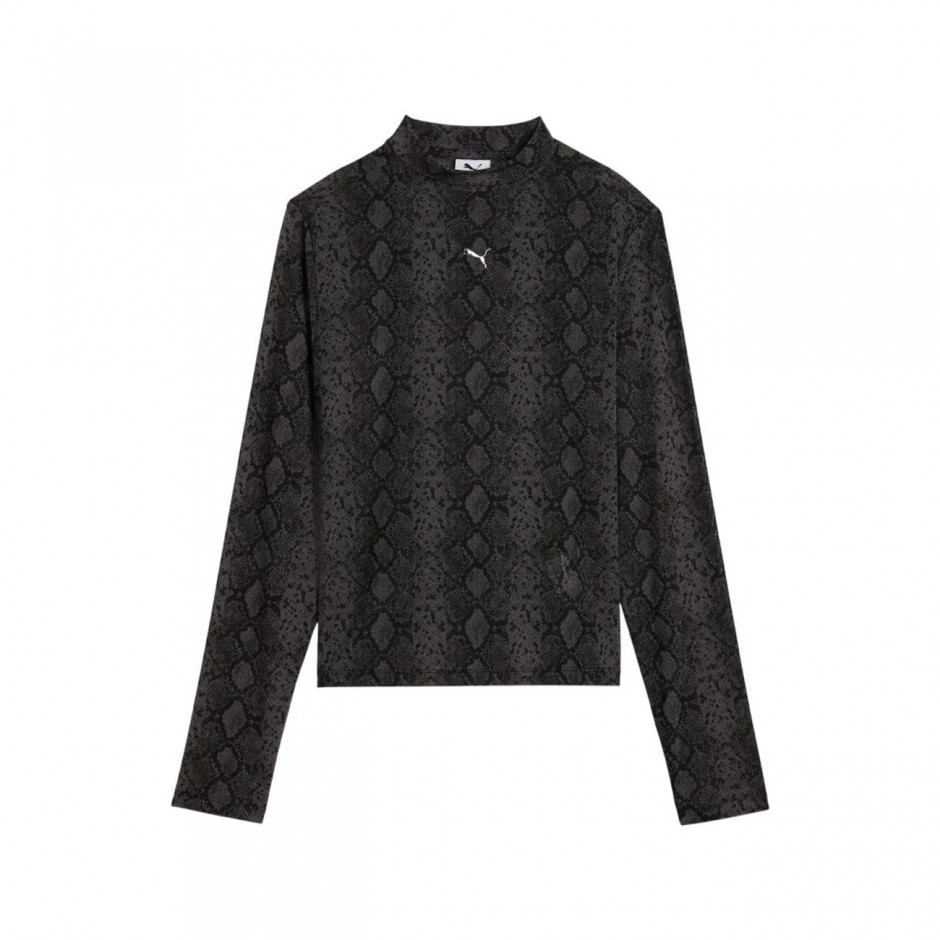 Women's Long Sleeve Top Black - PUMA Snake Pack Printed Mesh