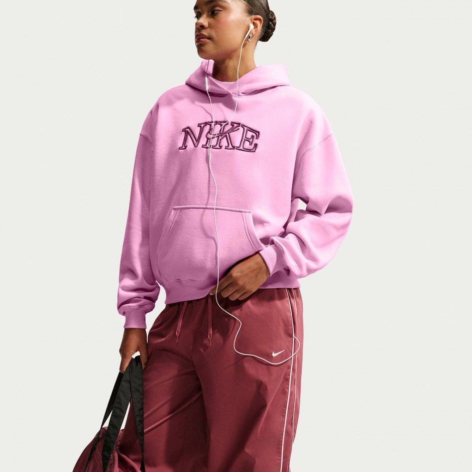 Women's Hoodie Pink - Nike Studio Fleece Medium Weight