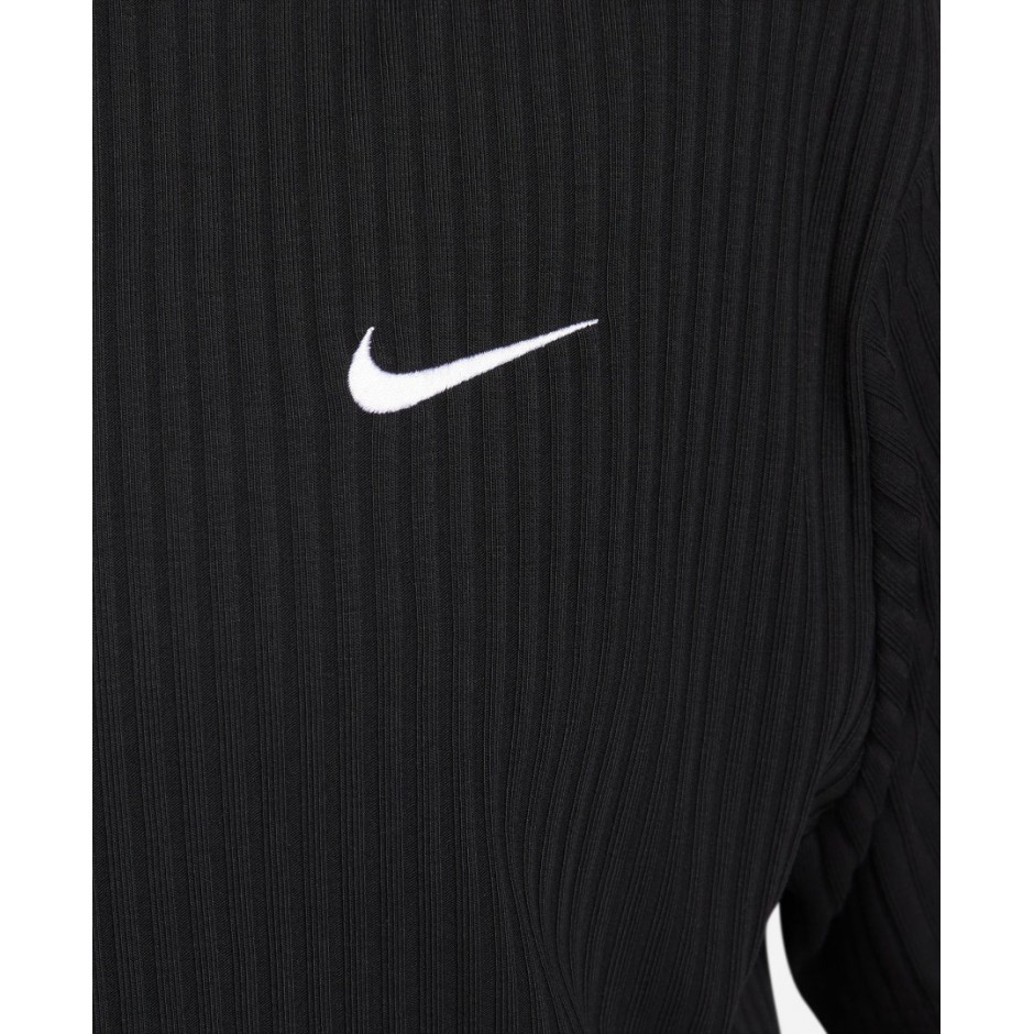 NIKE W NSW RIB JRSY SS TOP Μαύρο