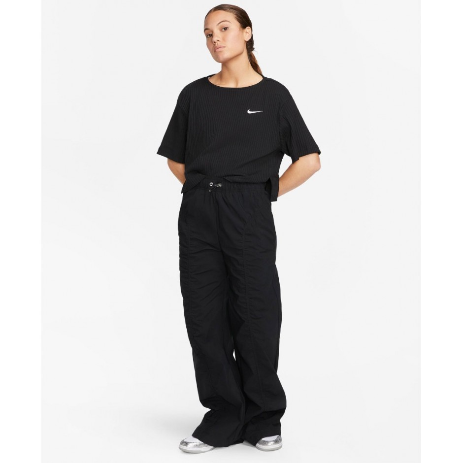 NIKE W NSW RIB JRSY SS TOP Μαύρο