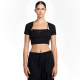 Γυναικεία Crop Μπλούζα Μαύρη - Nike Sportswear Chill Knit Εικόνα 1