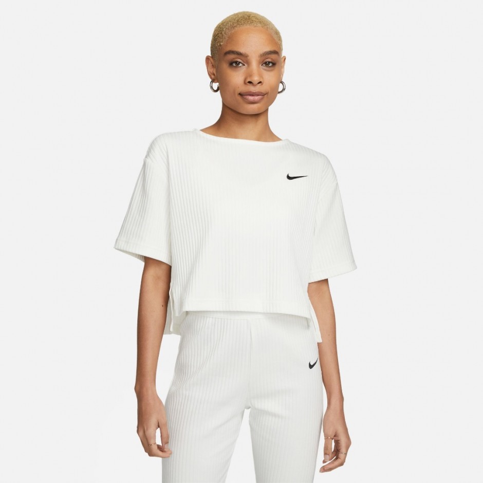 NIKE SPORTSWEAR RIBBED JERSEY SHORT SLEEVE TOP Εκρού 