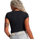 CONVERSE DRAWSTRING RUCHED SHORT SLEEVE TOP 10027398-A02 Black Image 0
