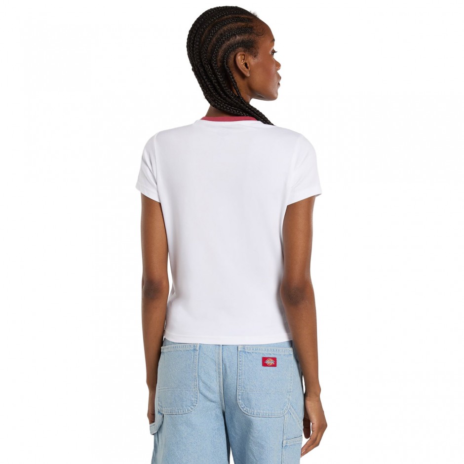 Women's T-Shirt White - Dickies Plainville Lightweight Ringer