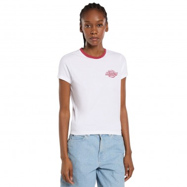 Women's T-Shirt White - Dickies Plainville Lightweight Ringer