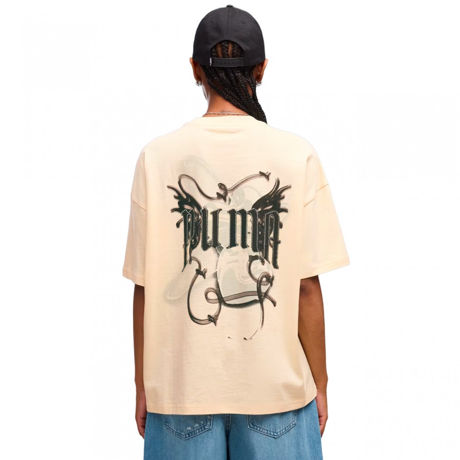 Women's T-Shirt Beige - PUMA Street Glam Bedazzled Graphic