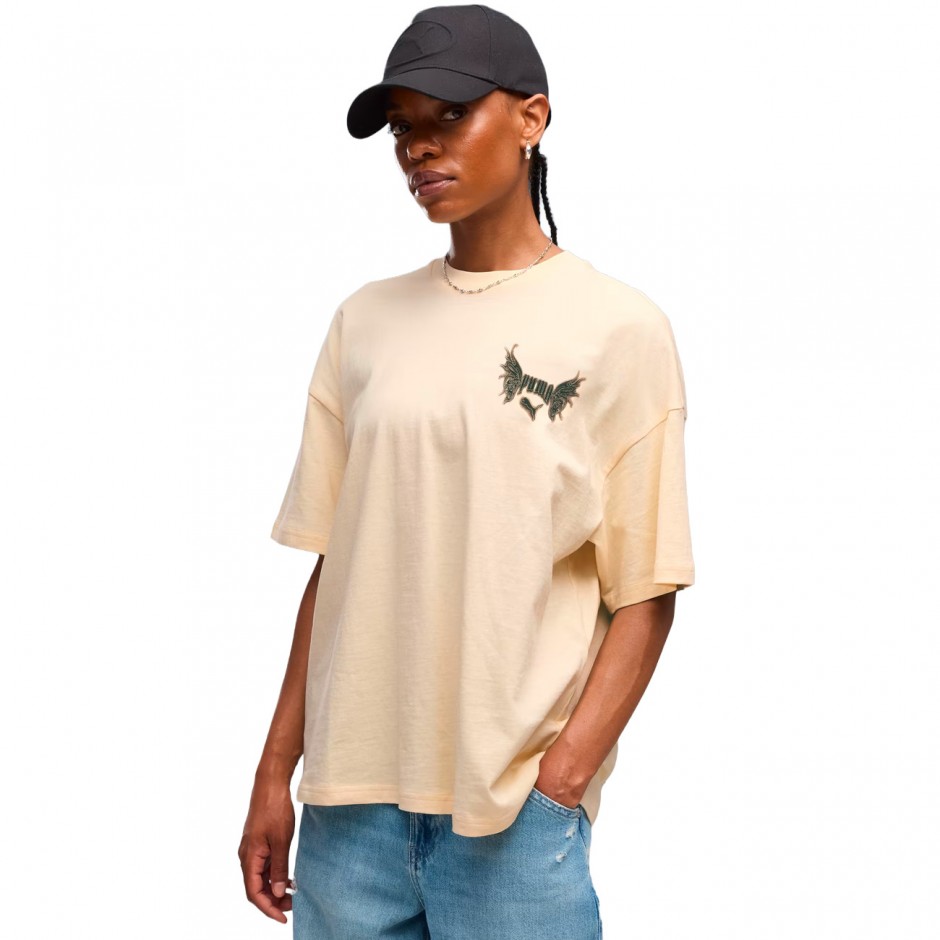 Women's T-Shirt Beige - PUMA Street Glam Bedazzled Graphic