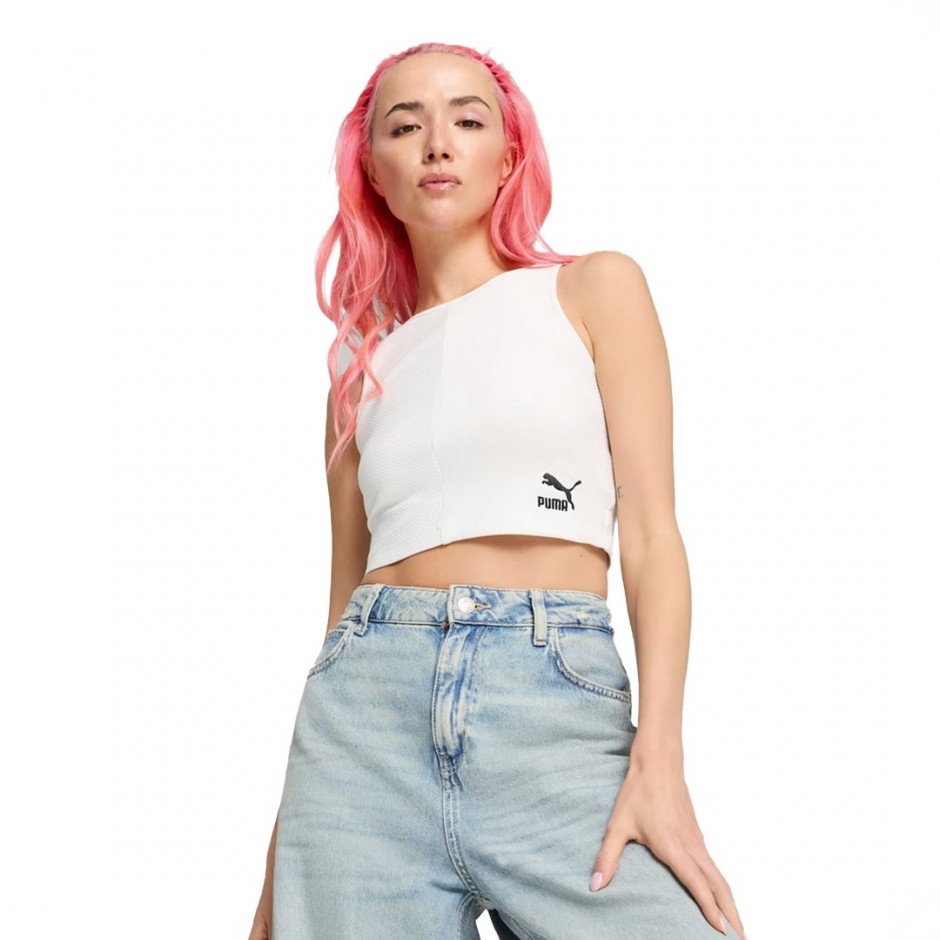 Γυναικείο T-Shirt Λευκό - Puma Classics Ribbed Crop Top