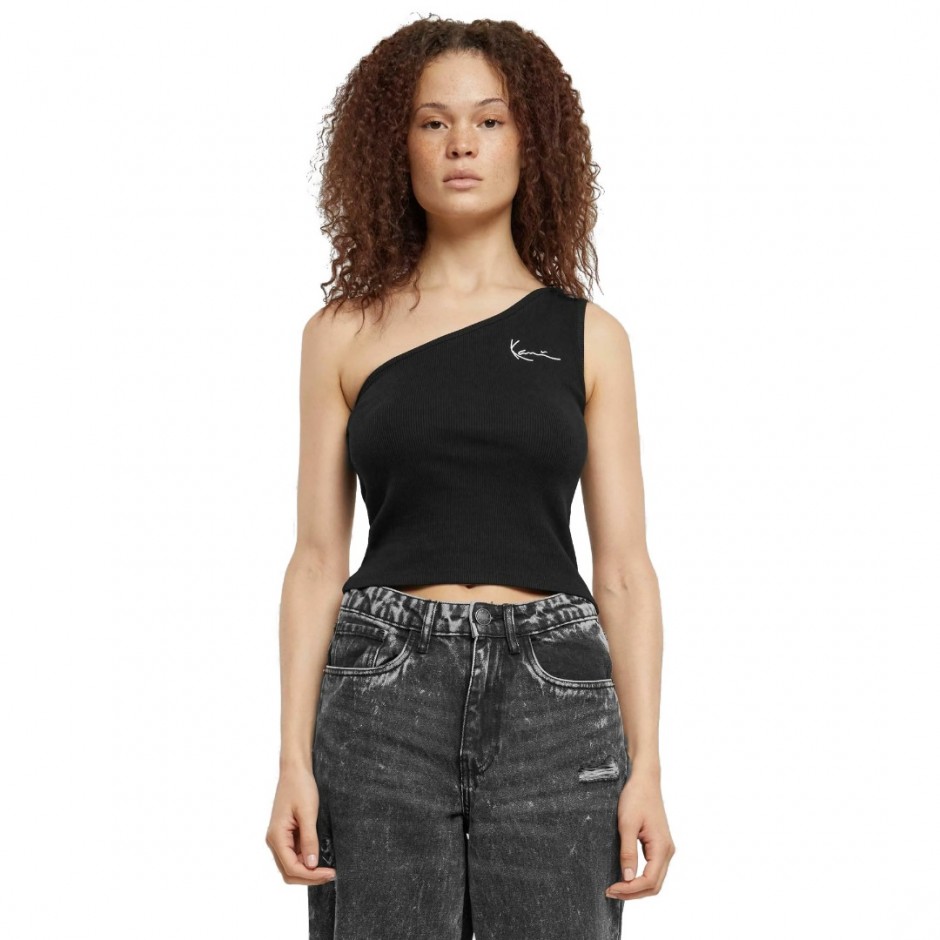 KARL KANI CHEST SIGNATURE ESSENTIAL ASYMMETRIC RIB TOP KW-TP031-001-01-BLACK Black