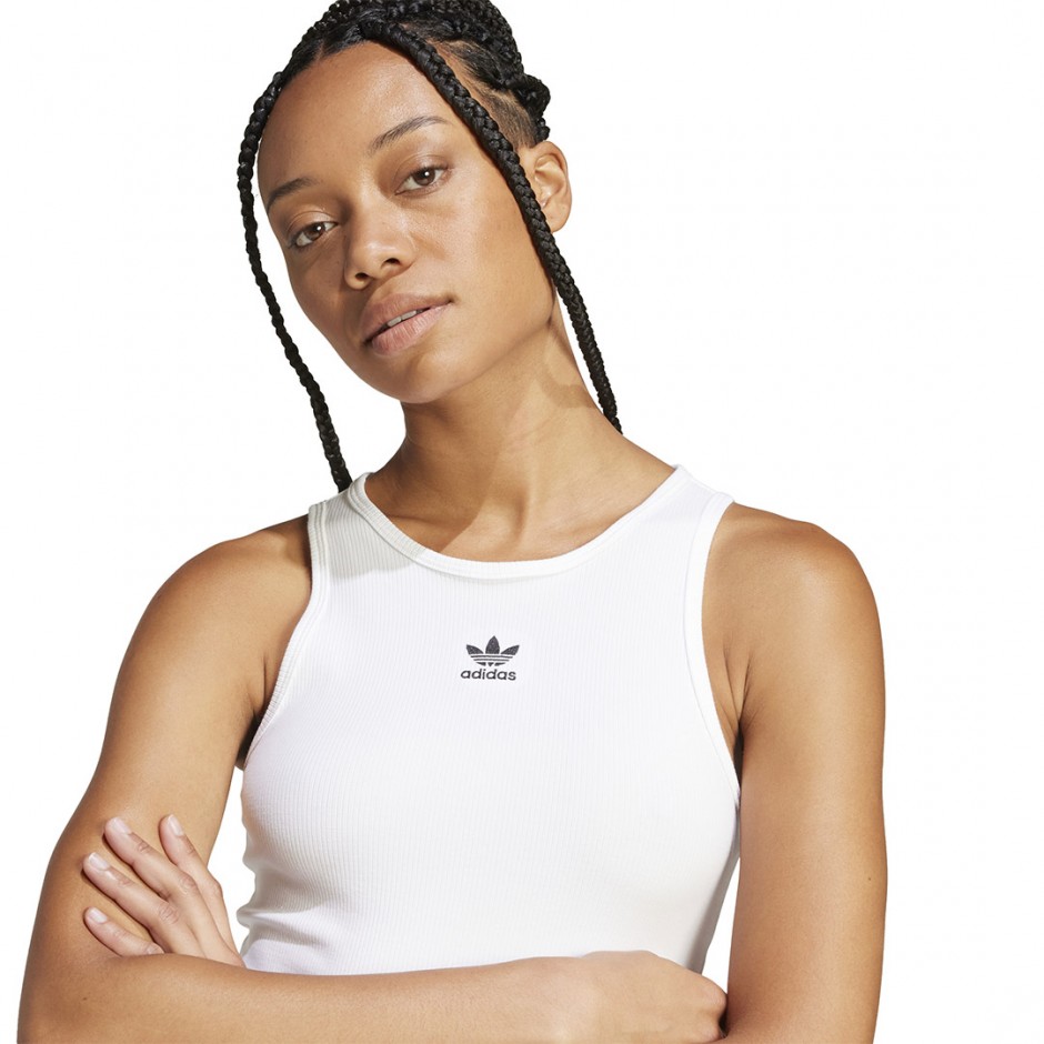 Γυναικεία Αμάνικη Μπλούζα Λευκή - adidas Originals Essentials Ribbed