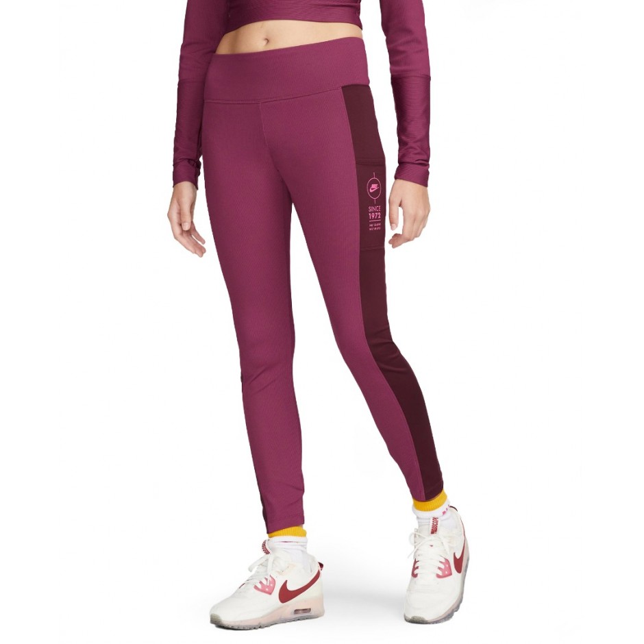 NIKE W NSW TIGHT RIB SU Μπορντό