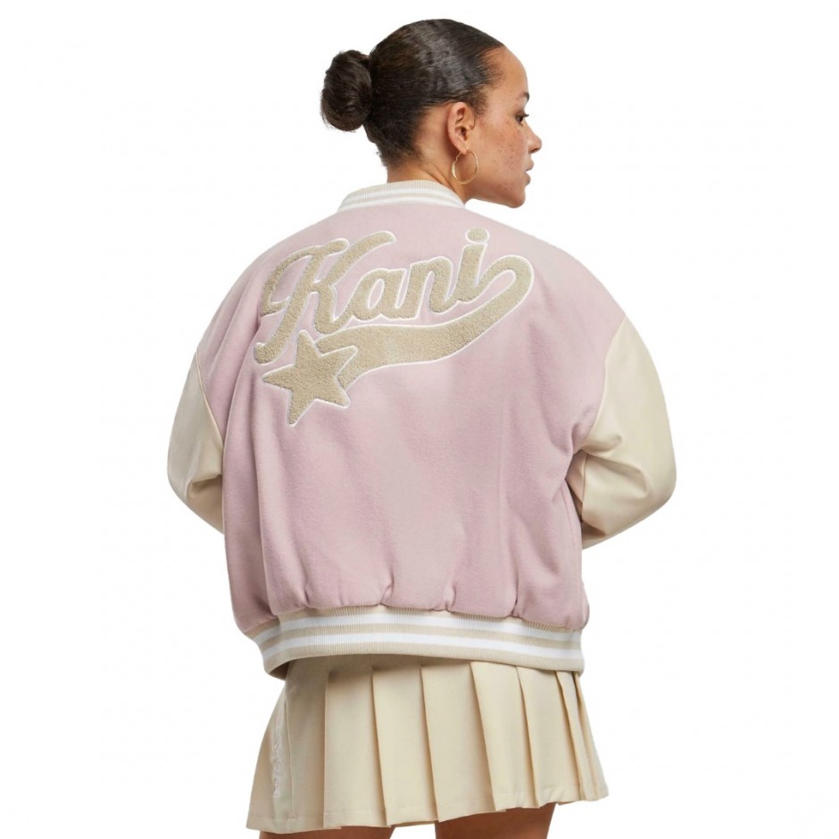 KARL KANI RETRO PATCH STAR LOGO OS COLLEGE JACKET KW243-041-2-ROSE/LIGHT SAND Pink
