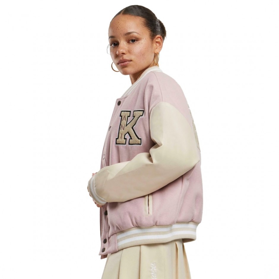 KARL KANI RETRO PATCH STAR LOGO OS COLLEGE JACKET KW243-041-2-ROSE/LIGHT SAND Pink