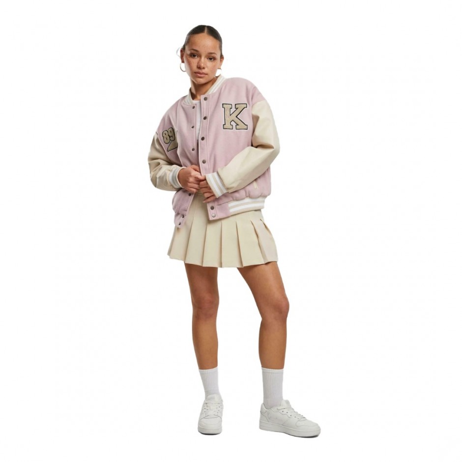 KARL KANI RETRO PATCH STAR LOGO OS COLLEGE JACKET KW243-041-2-ROSE/LIGHT SAND Pink
