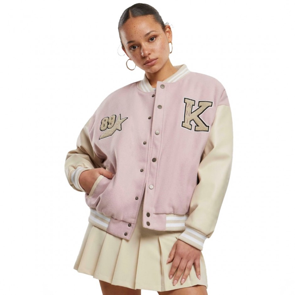 KARL KANI RETRO PATCH STAR LOGO OS COLLEGE JACKET KW243-041-2-ROSE/LIGHT SAND Pink