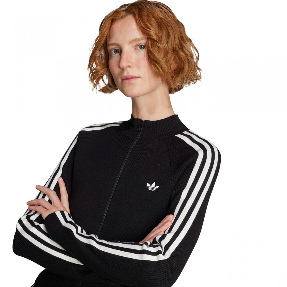 Γυναικεία Ζακέτα Μαύρη - adidas Originals Adicolor 3-Stripes Slim Knit