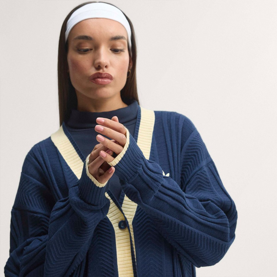 Women's Cardigan Blue - adidas Originals Cable Knit Cardigan