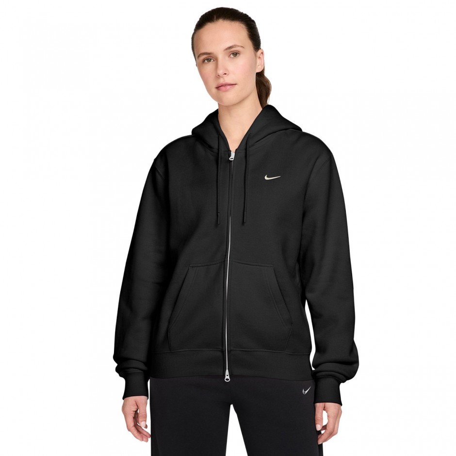 Women's Full-Zip Hoodie Black - Nike Studio Fleece Medium Weight
