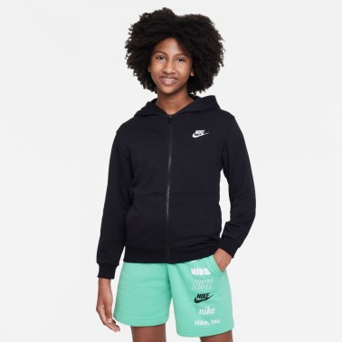 Nike Club Fleece Μαύρο - Παιδική Ζακέτα Με Κουκούλα