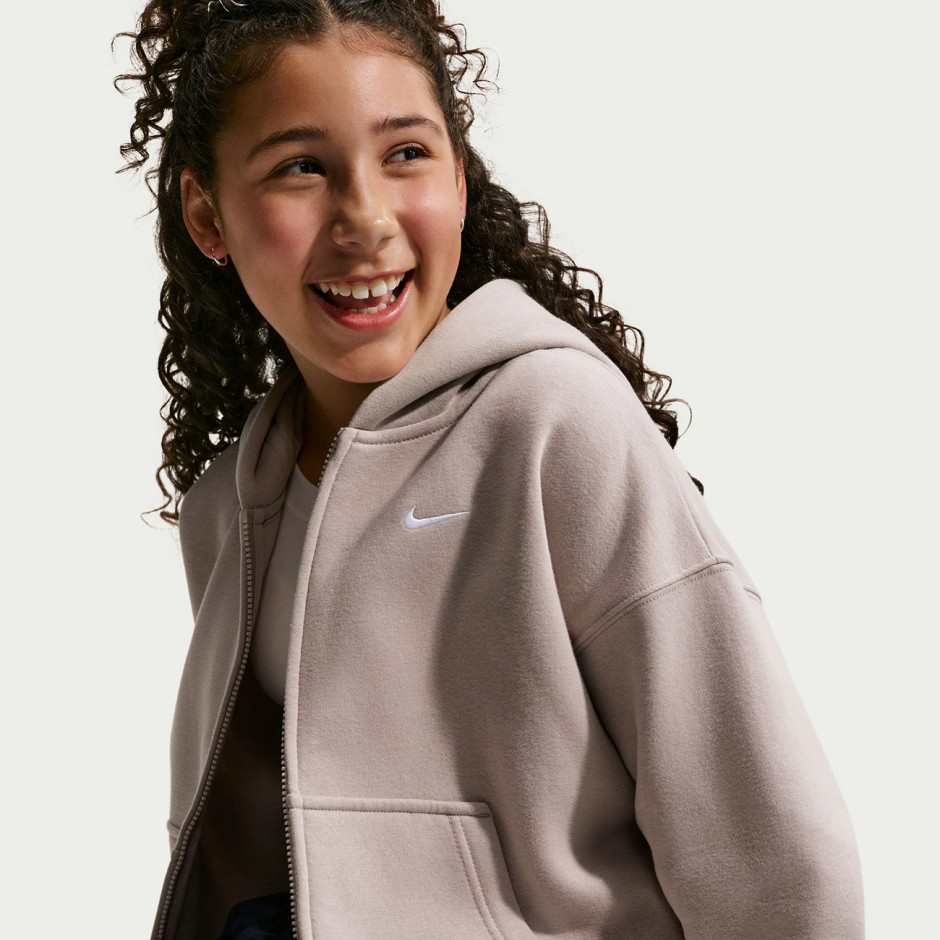 Kids' Full-Zip Hoodie Beige - Nike Sportswear Studio Fleece