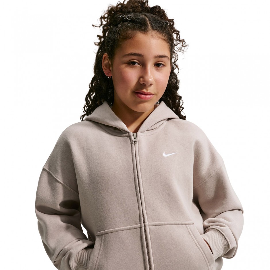 Kids' Full-Zip Hoodie Beige - Nike Sportswear Studio Fleece