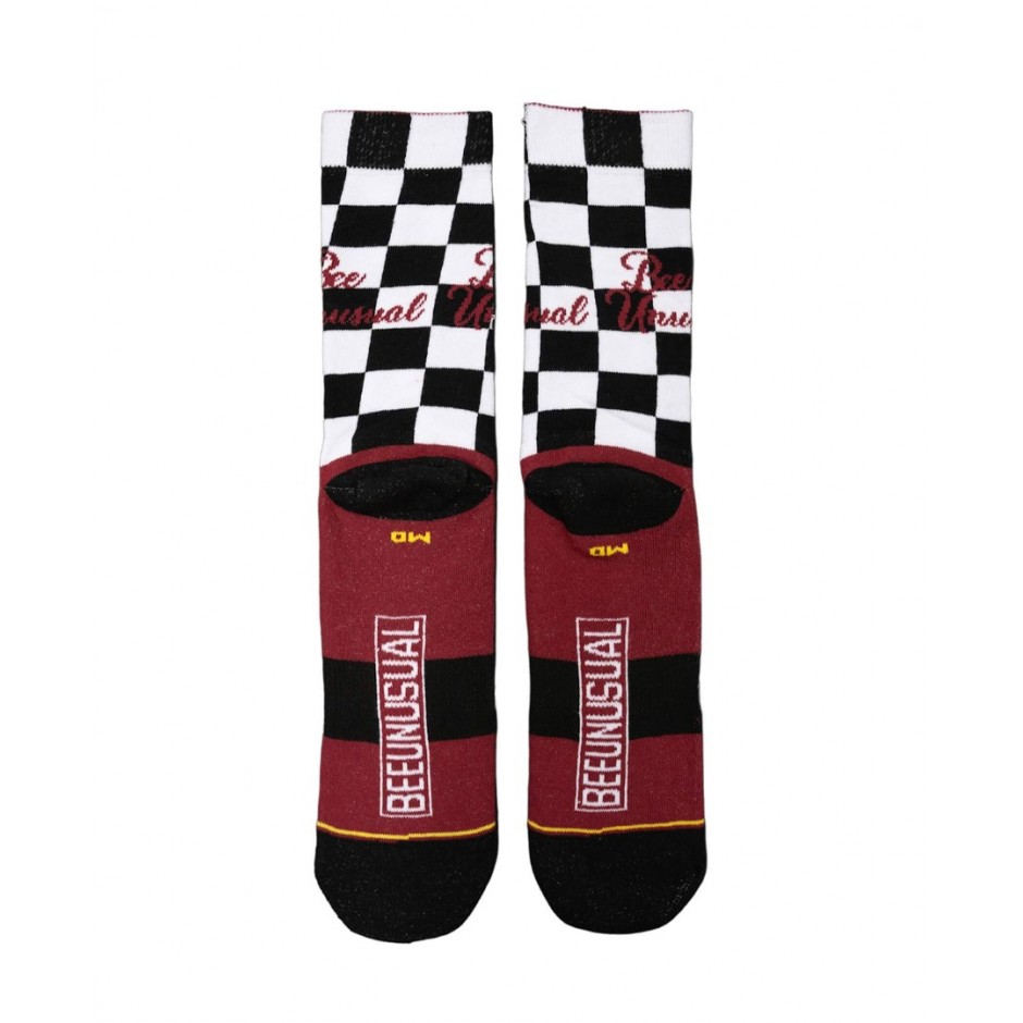 BEE UNUSUAL "QUEEN BEE" CHESS SOCKS AS-225007-BLACK/WHITE White-Black