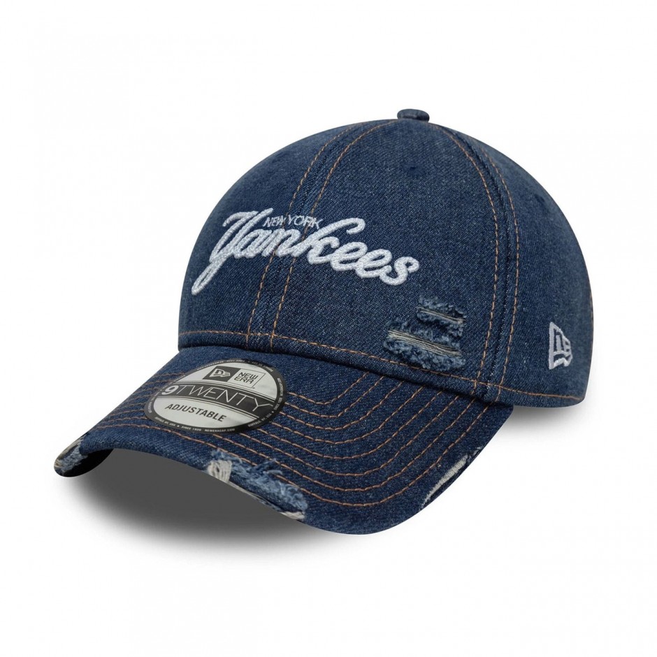 Καπέλο Μπλε - New Era New York Yankees MLB Denim Distressed Navy 9TWENTY