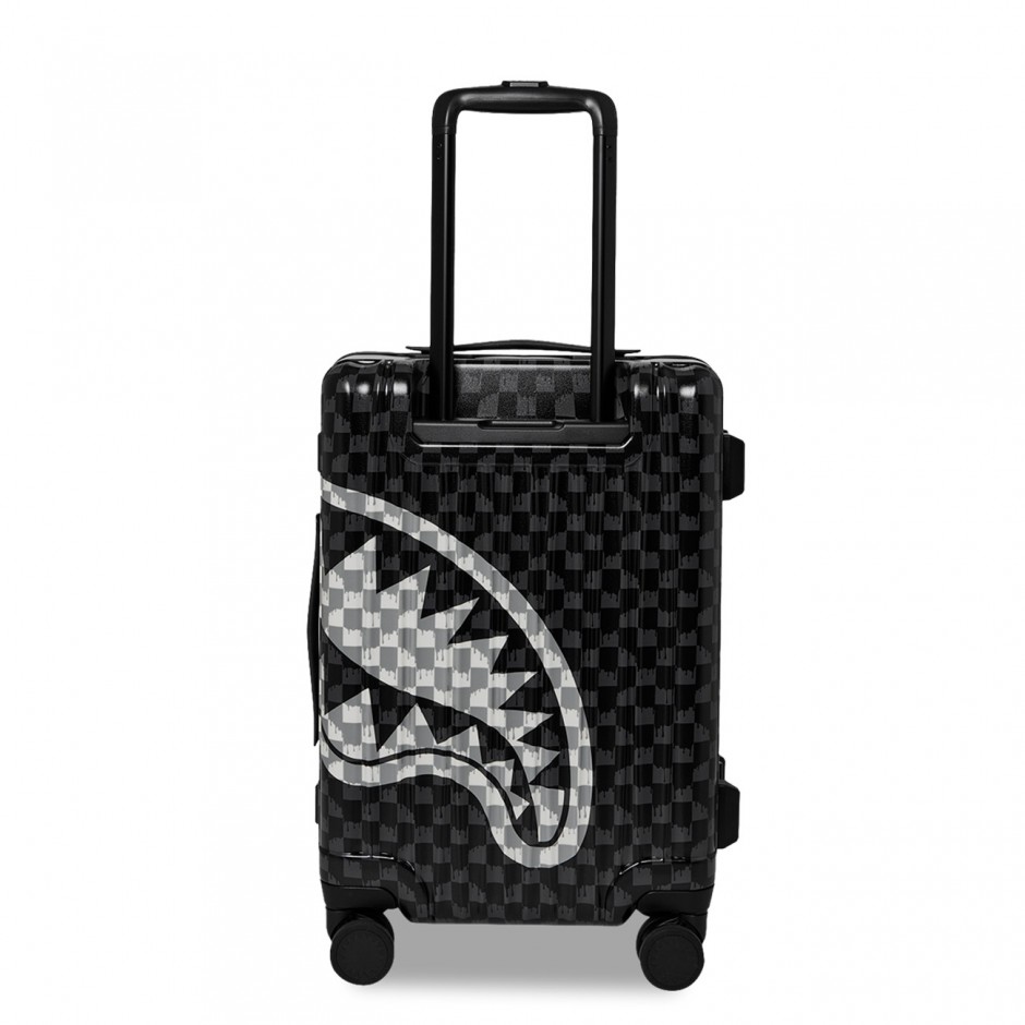 Βαλίτσα Μαύρη - Sprayground Black And White Drip Check Shark Carry-On Luggage