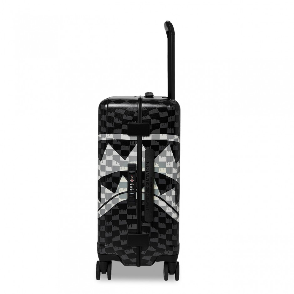Βαλίτσα Μαύρη - Sprayground Black And White Drip Check Shark Carry-On Luggage
