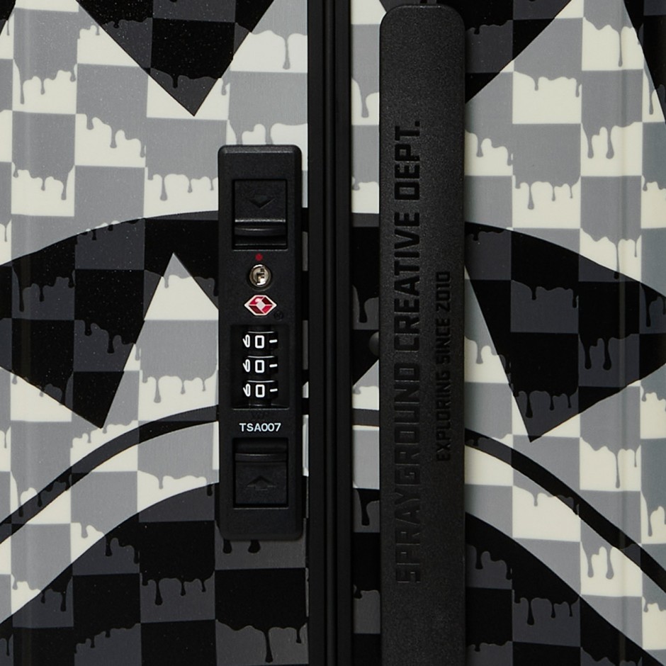 Βαλίτσα Μαύρη - Sprayground Black And White Drip Check Shark Carry-On Luggage
