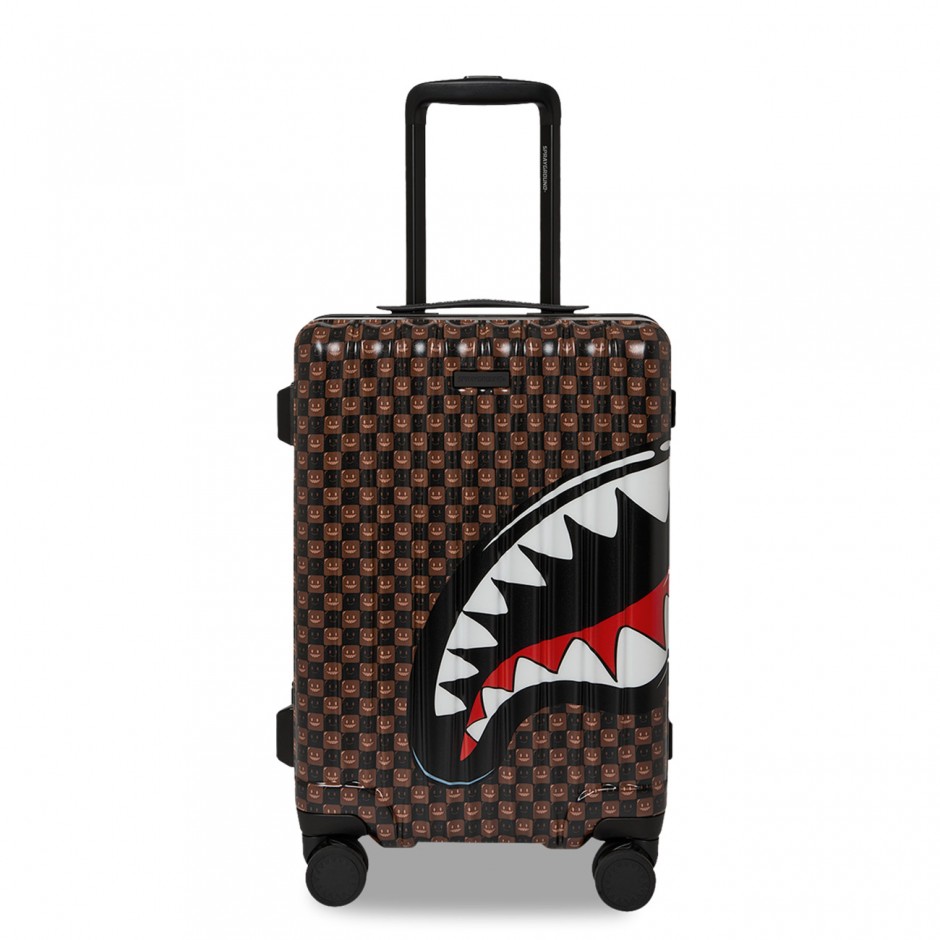 Βαλίτσα Καφέ - Sprayground Sharks In Paris WTF Bubble Brown Check Carry-On Luggage