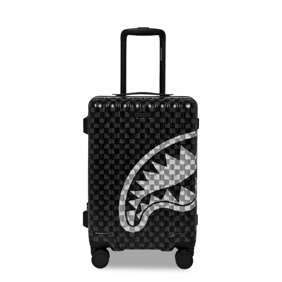 Βαλίτσα Μαύρη - Sprayground Black And White Drip Check Shark Carry-On Luggage