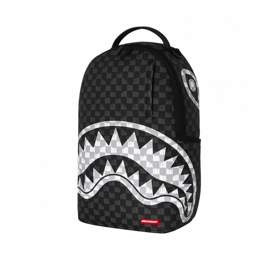 Τσάντα Πλάτης Μαύρη - Sprayground Black And White Drip Check Shark
