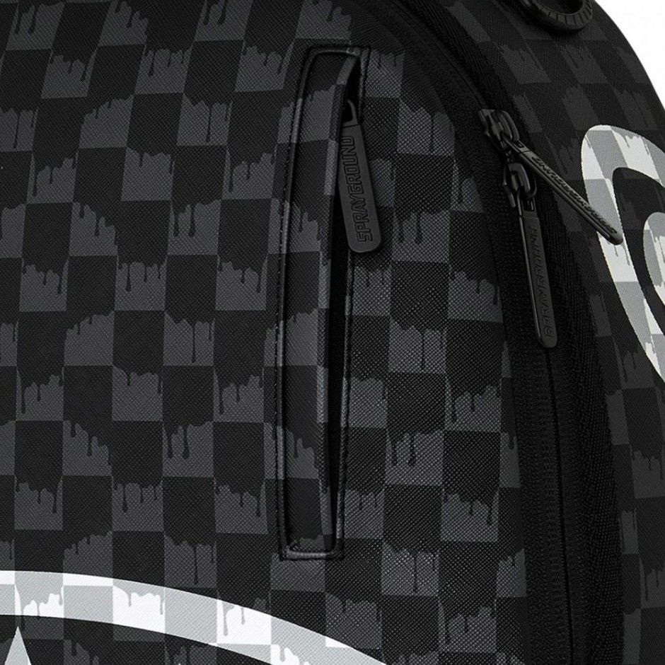 Τσάντα Πλάτης Μαύρη - Sprayground Black And White Drip Check Shark