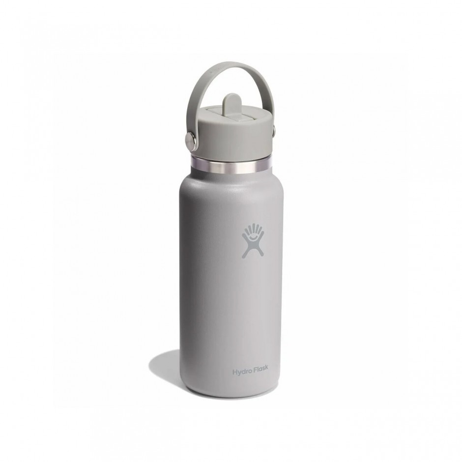 Thermos Bottle Grey - Hydro Flask 32 oz Wide Mouth With Flex Straw Cap