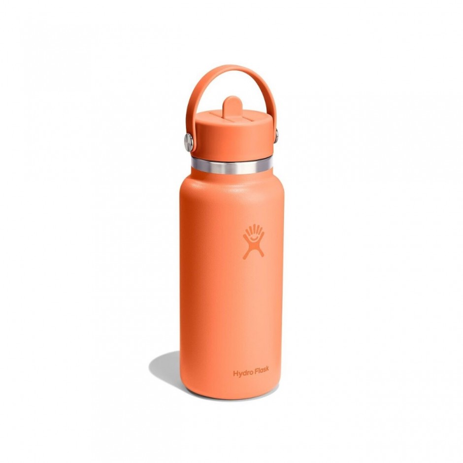 Thermos Bottle Orange - Hydro Flask 32 oz Wide Mouth With Flex Straw Cap
