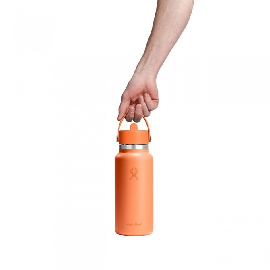 Thermos Bottle Orange - Hydro Flask 32 oz Wide Mouth With Flex Straw Cap