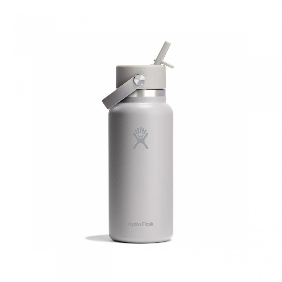 Thermos Bottle Grey - Hydro Flask 32 oz Wide Mouth With Flex Straw Cap