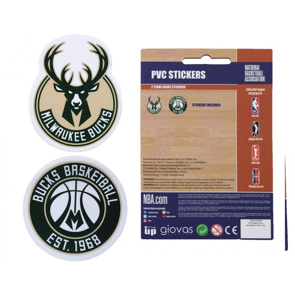 NBA PVC STICKERS 2 LOGOS TEAM 162PCS 775-21224-MILWAUKEE BUCKS Green